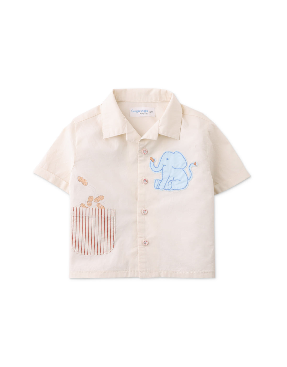 BABY KYLE SHIRT WITH ELEPHANT APPLIQUE AND PEANUT PRINT