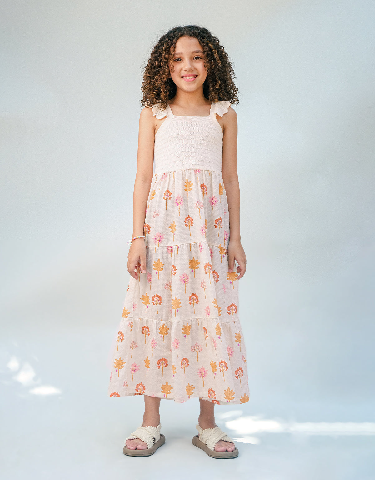 SKYLAR KNITTED BODICE PRINTED TIERED MAXI DRESS