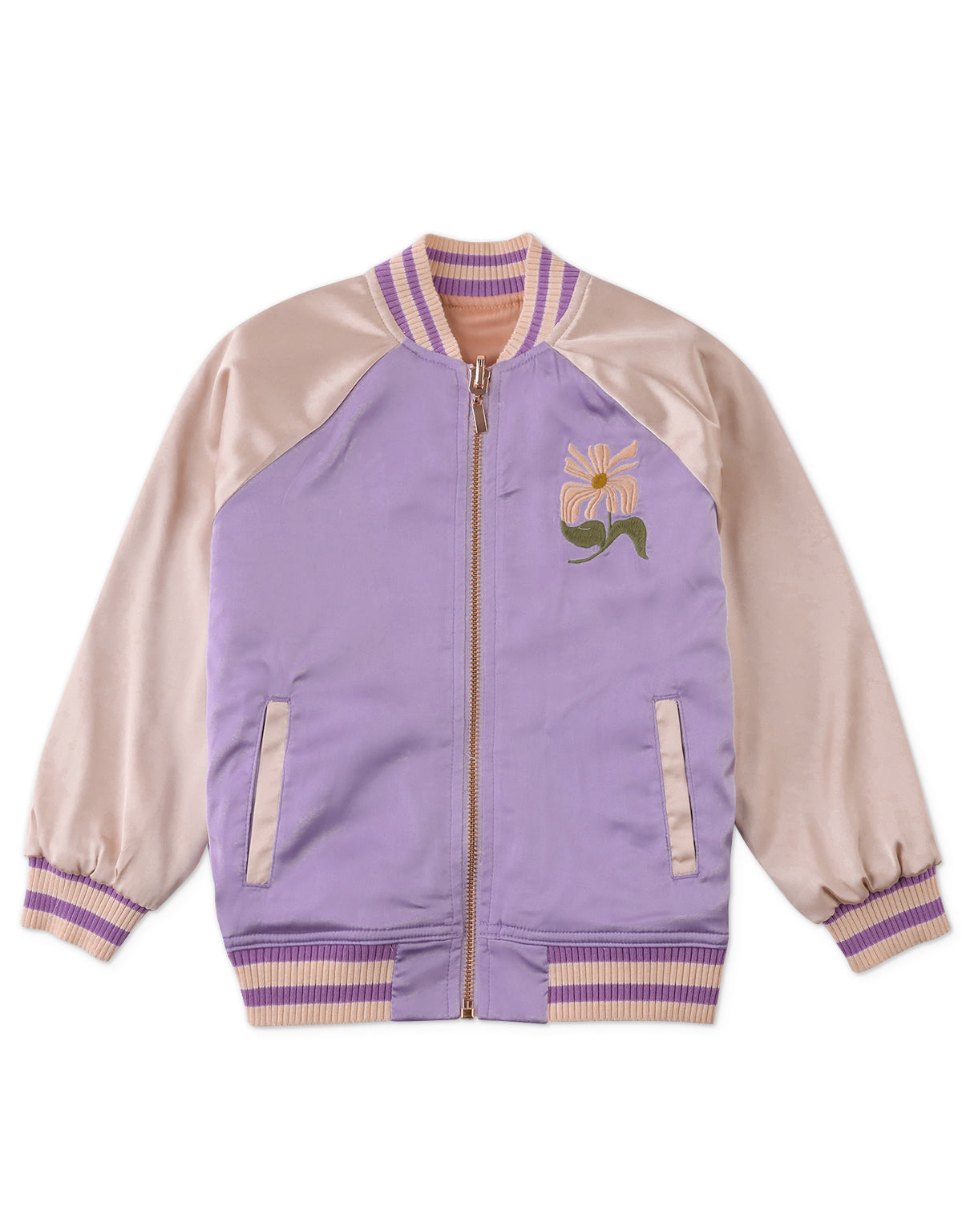 LEIGHTON VARSITY JACKET WITH FLOWER EMBROIDERY