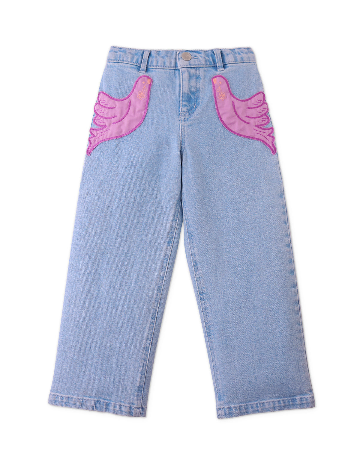 ESME DENIM PANTS WITH BIRD PATCH POCKET