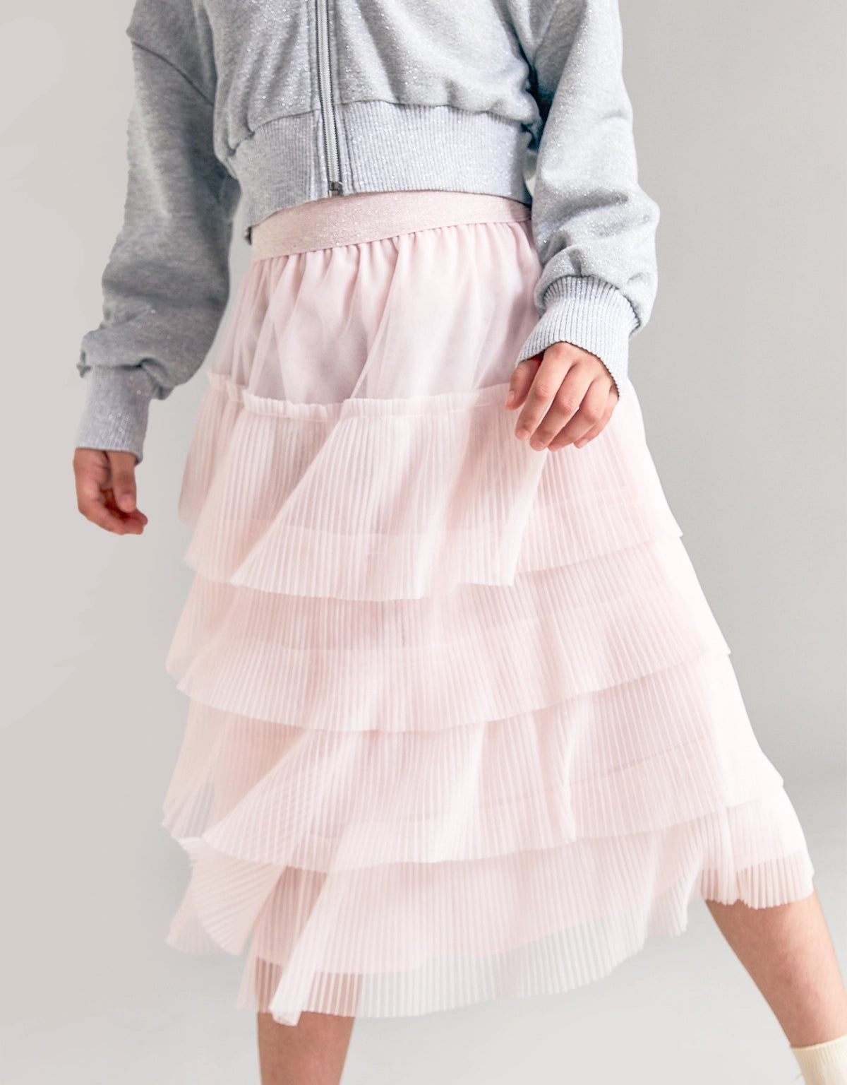 DELIA MIDI SKIRT WITH PLEATED TULLE