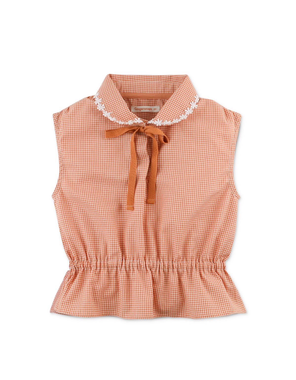 MIMI GINGHAM PEPLUM TOP WITH CONTRAST DAISY TRIMS