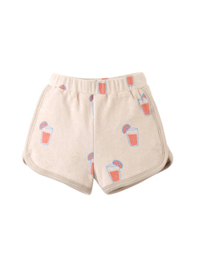 Close-up front bottom detail of the Baby Matthew All-Over Print Raglan Shorts, showcasing the playful print and comfortable waistband from the Spring Summer collection of Gingersnaps Philippines.