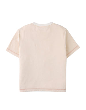 Flatlay back view of the Gunther Ringer Tee with Contrast V-Spreader in beige with fabric details from the Summer collection of Filipino kids fashion brand Gingersnaps Philippines.