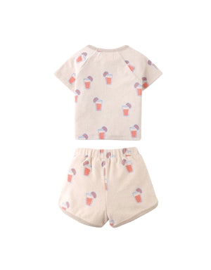 Flatlay back view of the Baby Matthew All-Over Print Raglan Tee and Shorts Set with fabric details from the Spring Summer collection of Filipino kids fashion brand Gingersnaps Philippines.