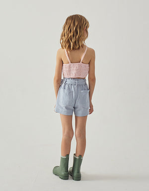 Full back catalog image of the Amara Linen-like Cotton Shorts with Big Pockets & Belt for kids from the Spring Summer collection of Gingersnaps Philippines.