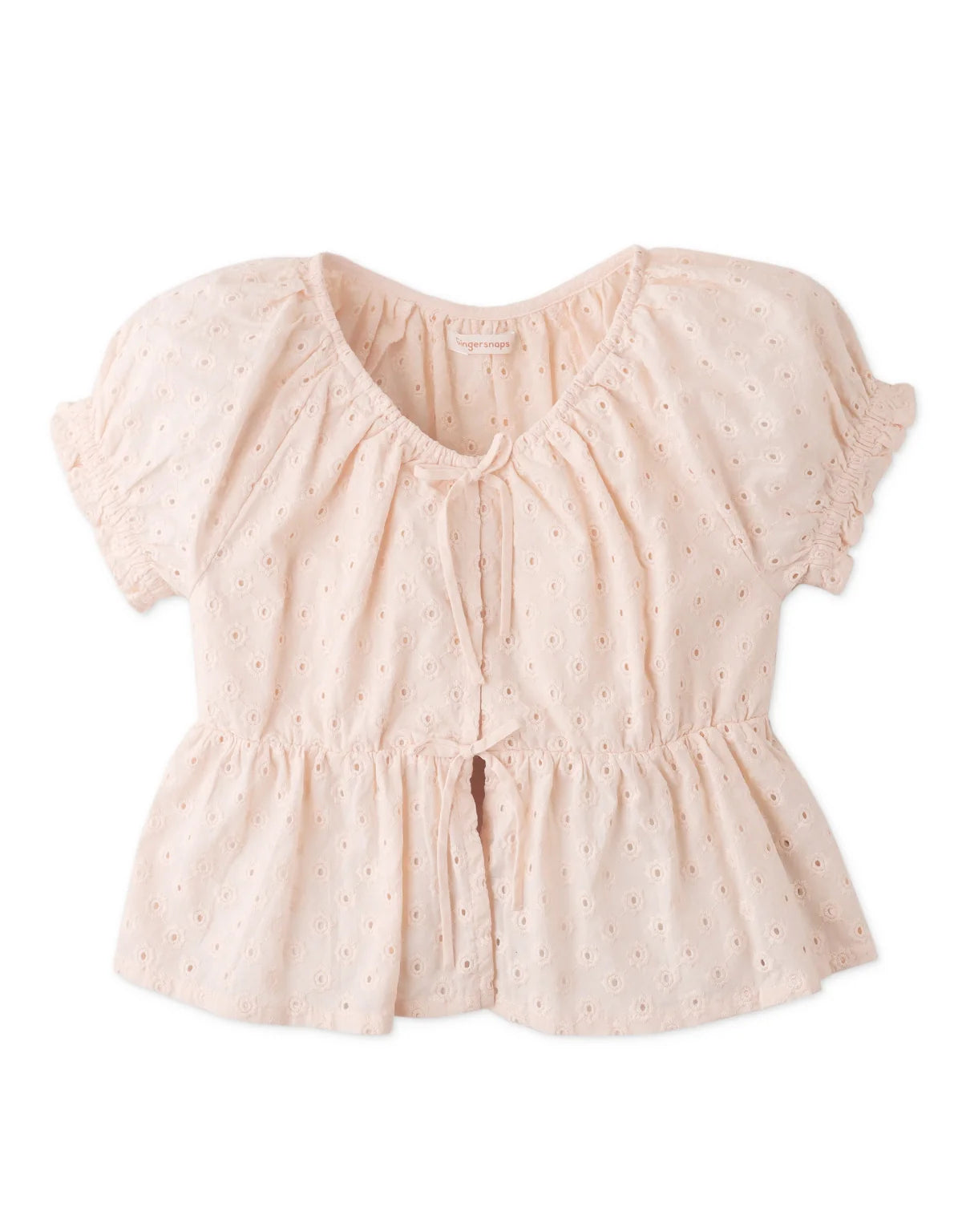 GIRLS FLORAL COTTON EYELET V NECK FLOWY TOP