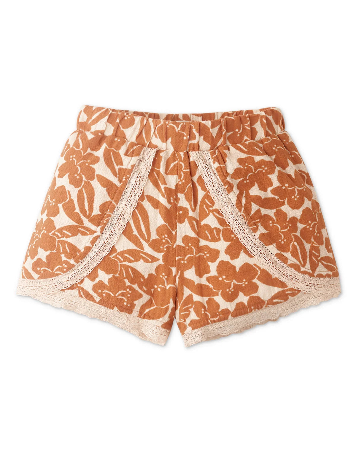 GIRLS FLORAL PRINT  SHORTS WITH LACE TRIMS