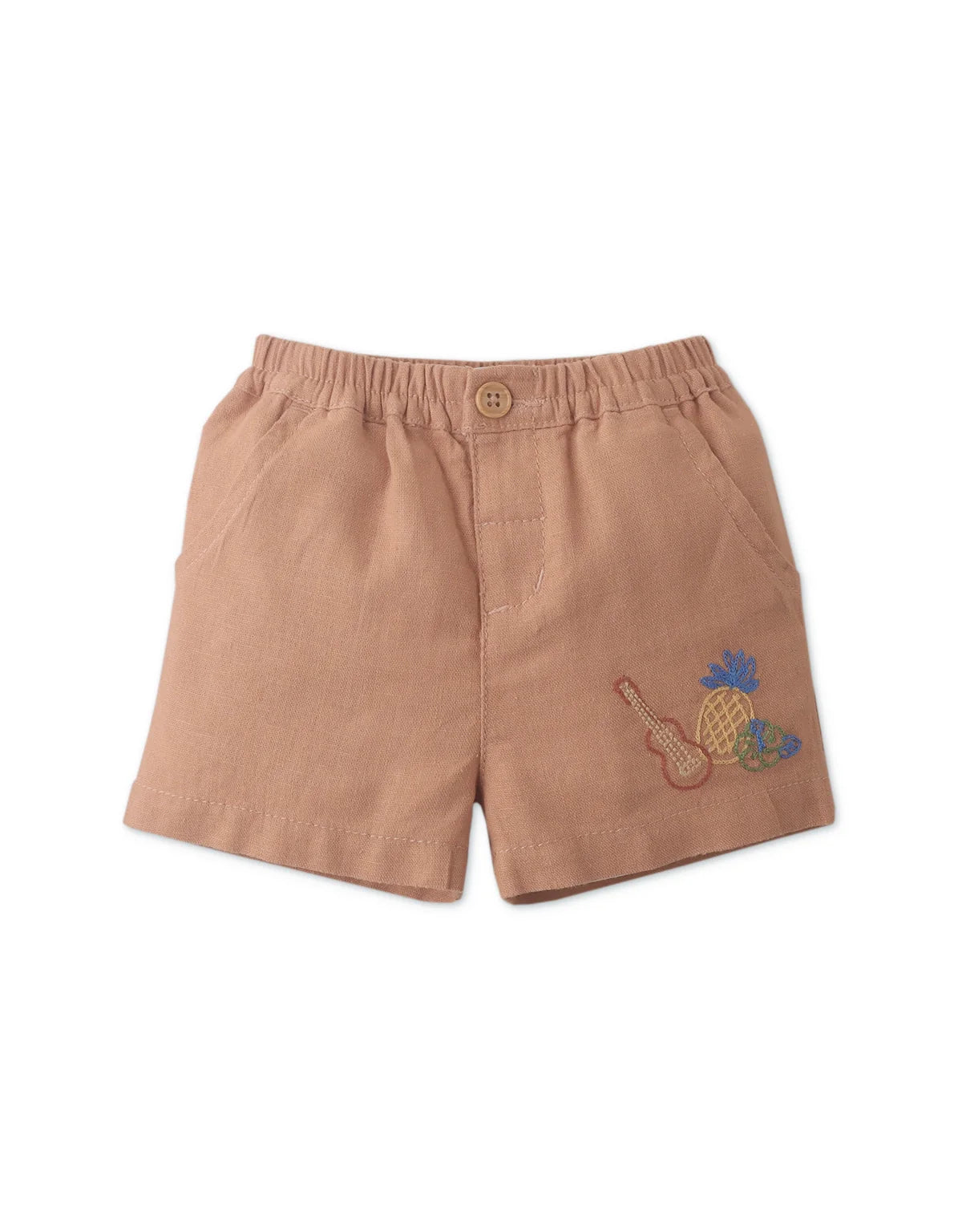 BABY BOYS EMBROIDERED LINEN PULL-ON SHORTS