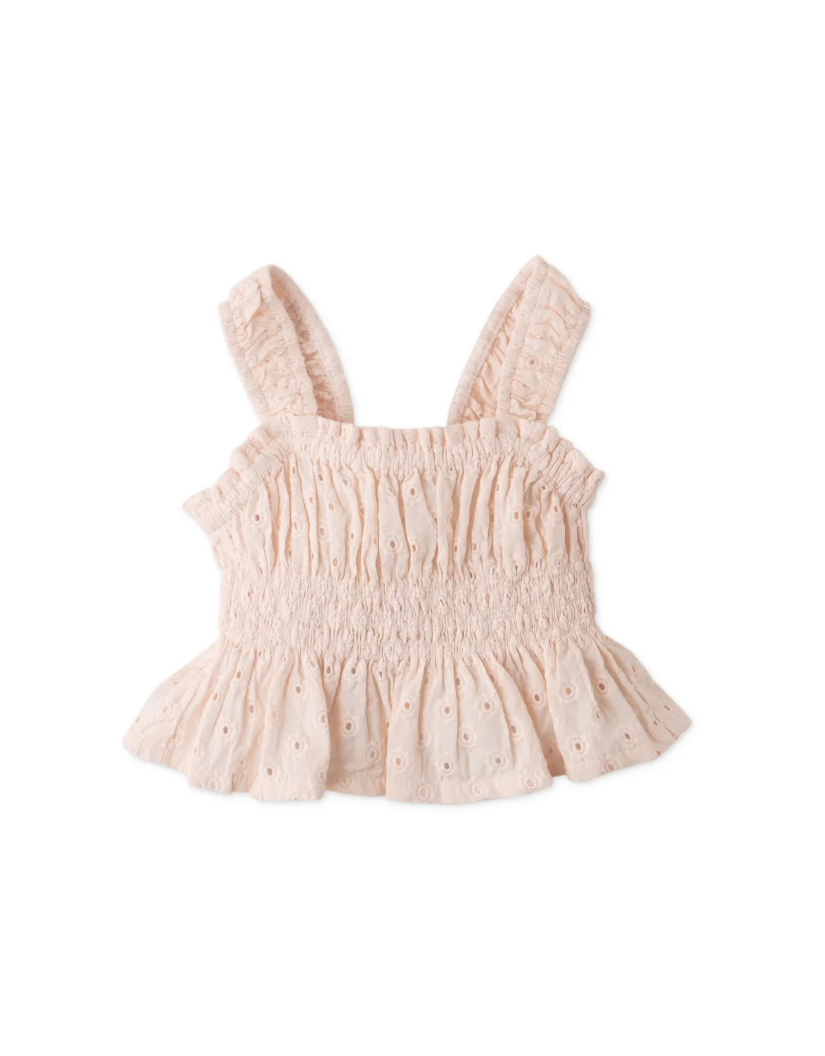 BABY GIRLS COTTON EYELET SMOCKED BLOUSE
