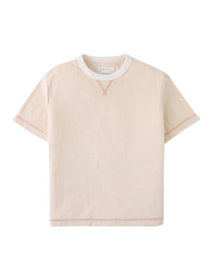 Flatlay front view of the Gunther Ringer Tee with Contrast V-Spreader in beige with ringer neckline and contrast V spreader details from the Summer collection of Filipino kids fashion brand Gingersnaps Philippines.