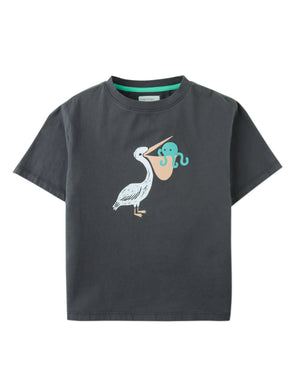 Flatlay front view of the Eld Pelican Relaxed-Fit Jersey Graphic Tee with pelican graphic print and jersey knit details from the Summer collection of Filipino kids fashion brand Gingersnaps Philippines.