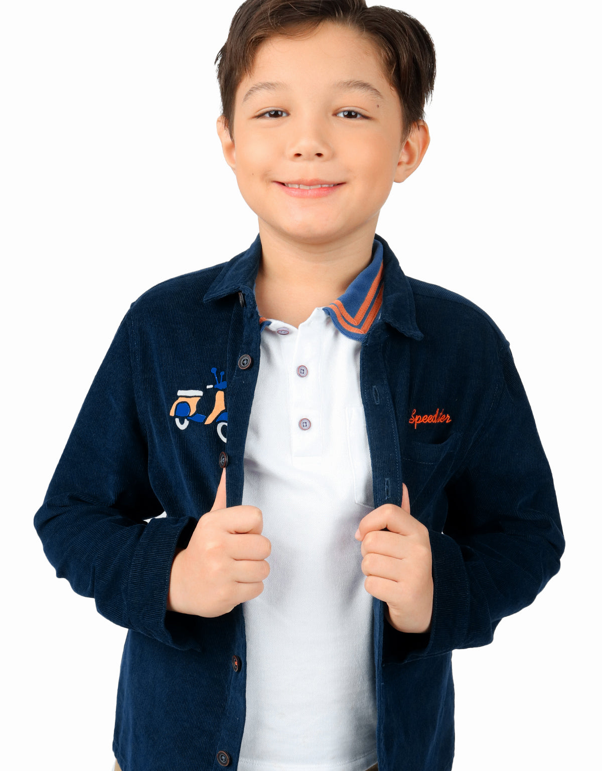 BOYS FLOCK PRINT CORDUROY OVERSHIRT