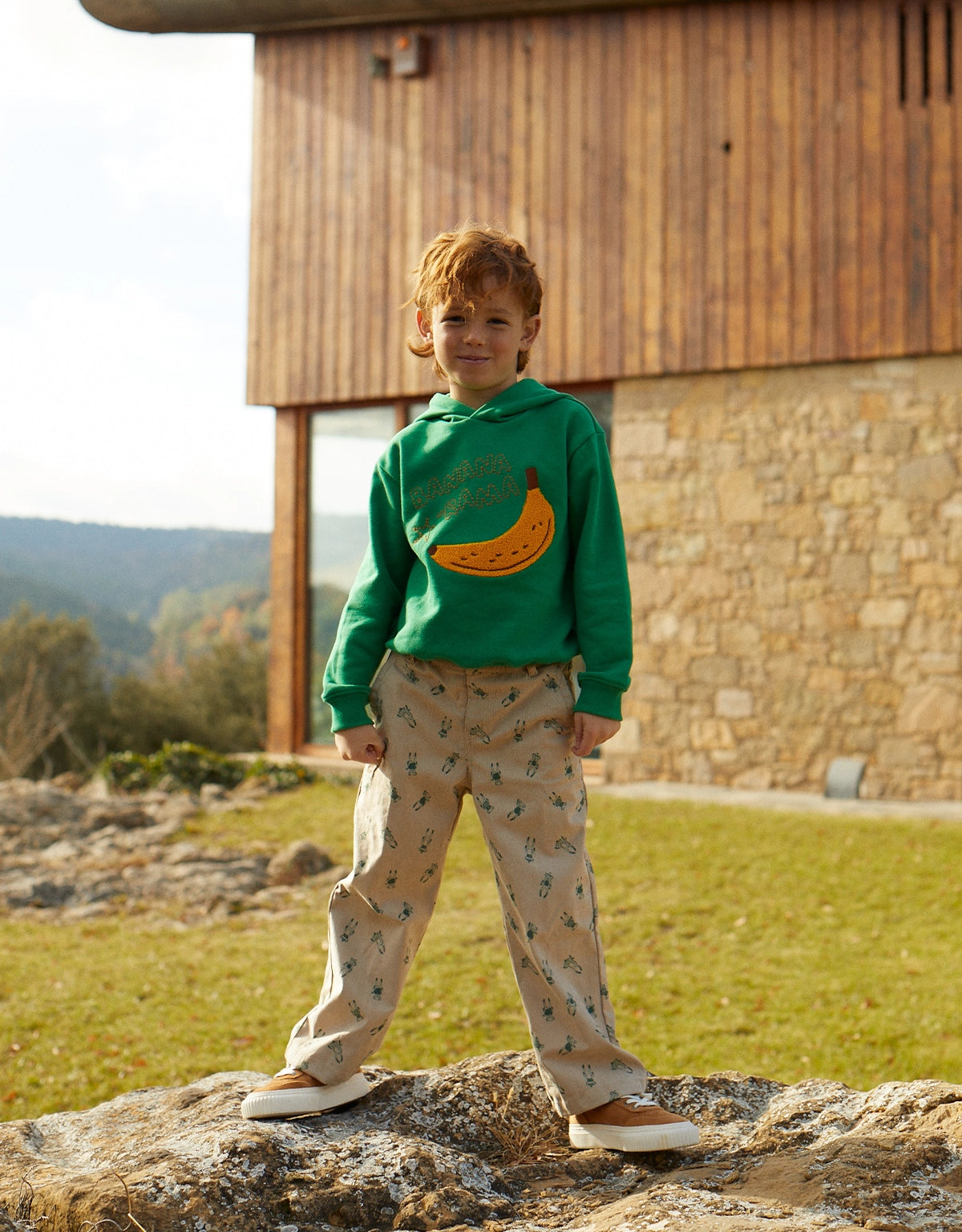 BOYS SOCK MONKEYS PRINT STRAIGHT CORD PANTS