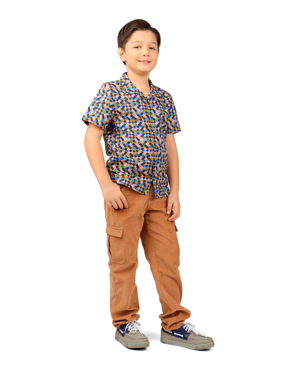 BOYS DIAMOND PRINT SHORT SLEEVES SHIRT