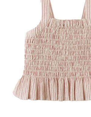 Full front catalog image of the Josephine Striped Peplum Top with Flower Appliqué for kids from the Spring Summer collection of Gingersnaps Philippines.