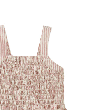 Close-up back detail of the Josephine Striped Peplum Top with Flower Appliqué, showing smocking and clean back construction from the Spring Summer collection of Gingersnaps Philippines.