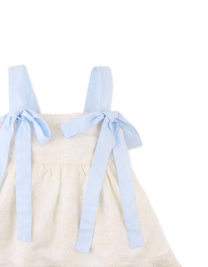 Full front catalog image of the Leilani Embroidered Top with Bow Tie Straps for kids from the Spring Summer collection of Gingersnaps Philippines.