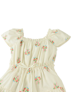 Full front catalog image of the Avery Embroidered Dress with Bubble Sleeves for kids from the Spring Summer collection of Gingersnaps Philippines.