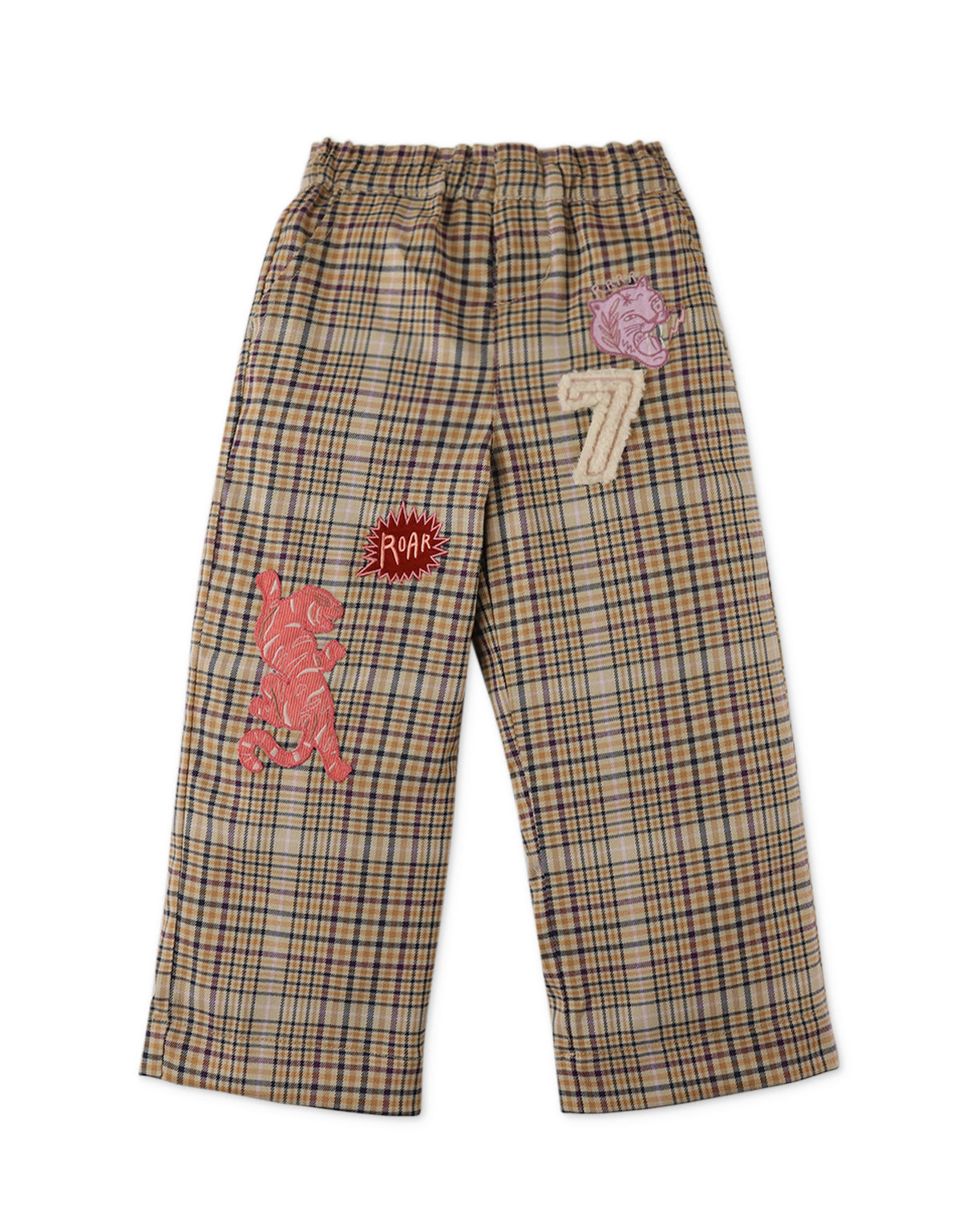 GIRLS PLAID PULL ON PANTS WITH EMBRO APPLIQUES