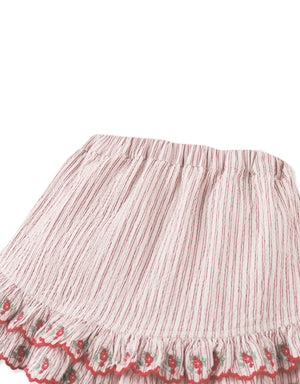 Full front catalog image of the Remi Ruffled Hem Skorts with Botanical Embroidery for kids from the Spring Summer collection of Gingersnaps Philippines.