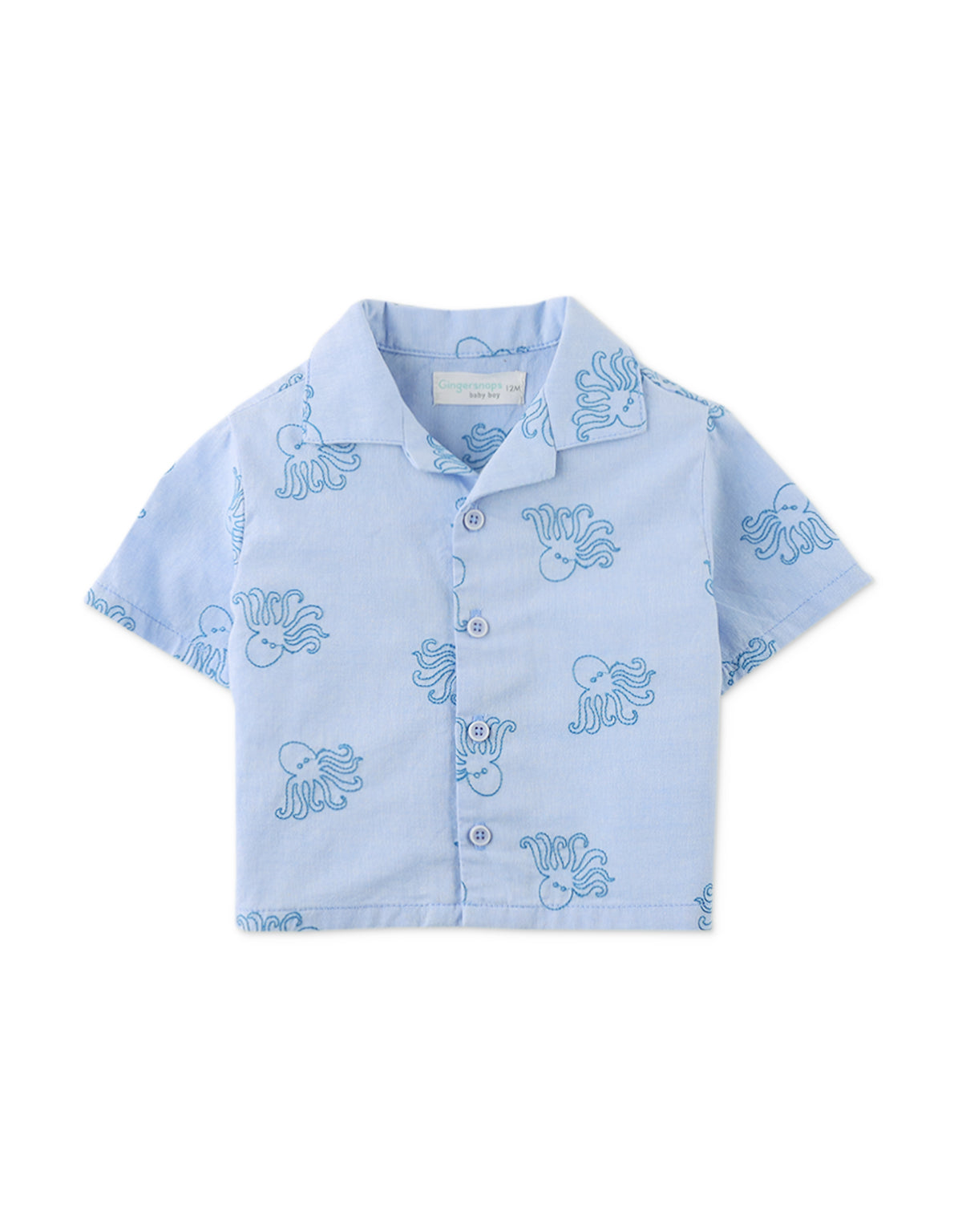 BABY MIGUELITO BUTTON-DOWN SHIRT WITH OCTOPUS EMBROIDERY