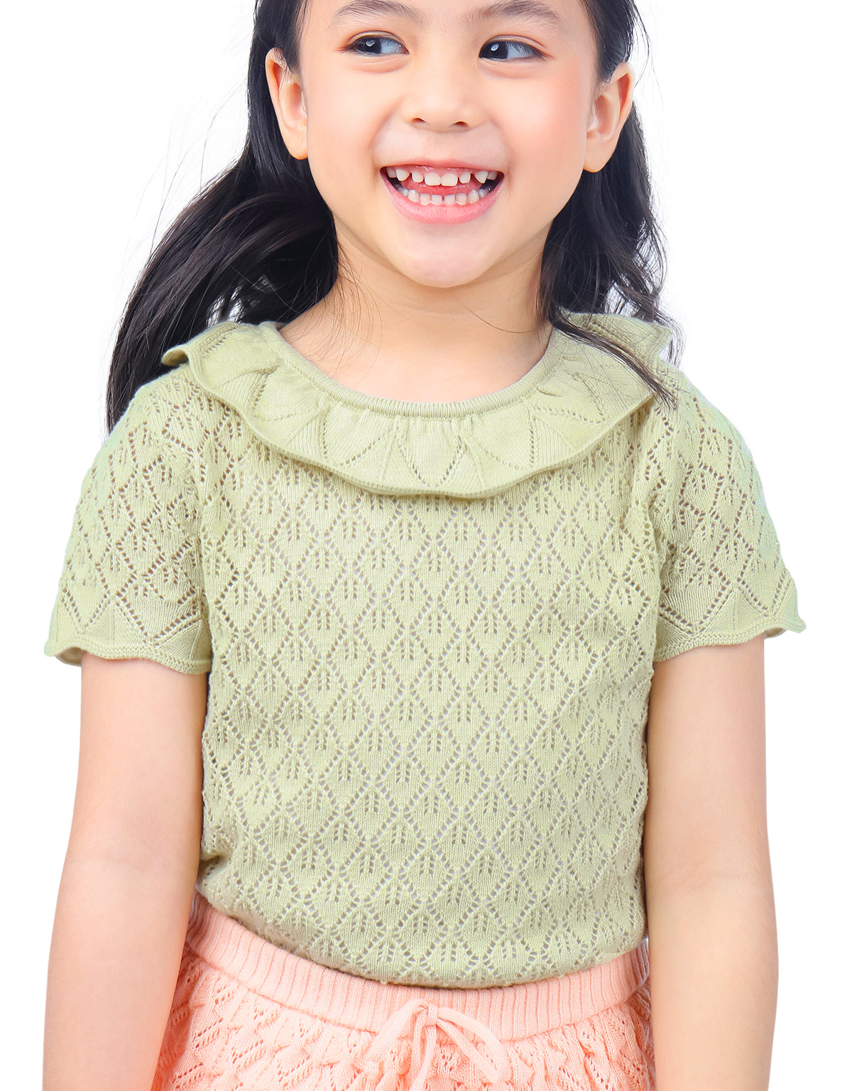 BABY GIRLS POINTELLE KNITTED BLOUSE WITH RUFFLES