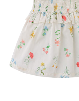 Flatlay front view of the Baby Jennie Smocked Cotton Top, showcasing smocked bodice, floral print, and airy cotton fabric from the Spring Summer collection of Filipino kids fashion brand Gingersnaps Philippines.