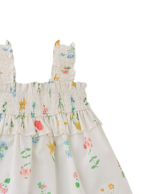 Full front catalog image of the Baby Jennie Smocked Cotton Top for kids, featuring smocked cotton fabric and delicate floral prints from the Spring Summer collection of Gingersnaps Philippines.