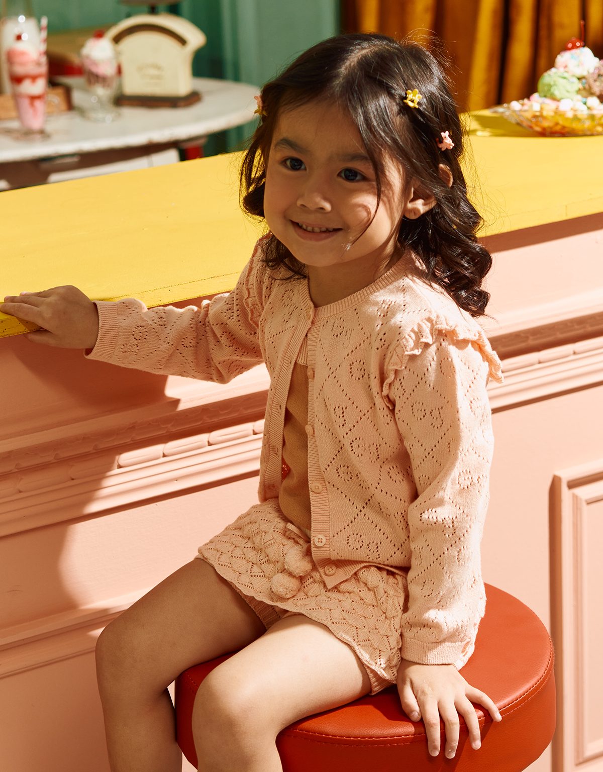 BABY GIRLS GS POINTELLE CARDI WITH RUFFLES