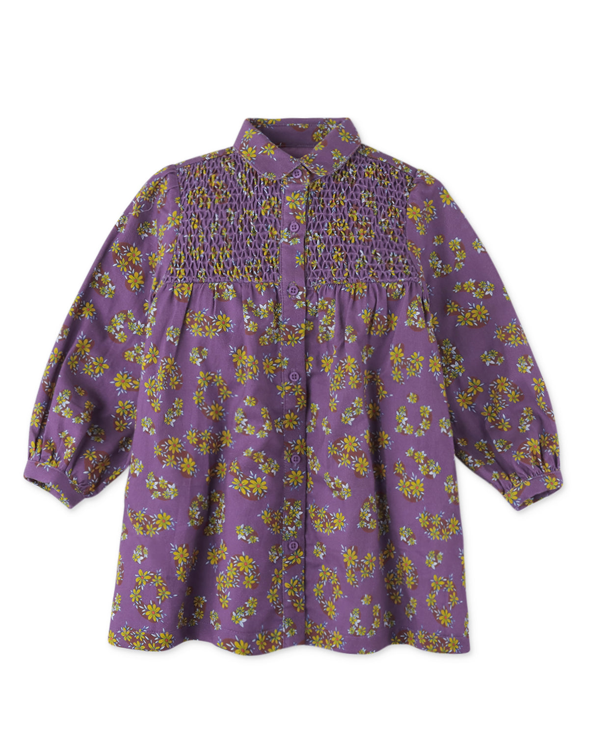 BABY GIRLS FLORAL PRINT DRESS WITH SMOCKINGS