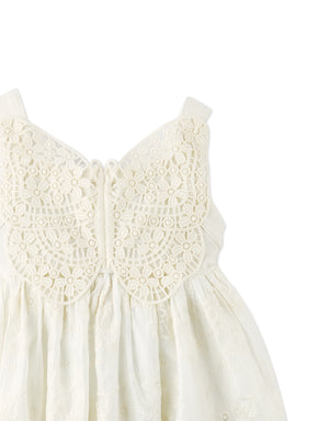 Close-up front detail of the Baby Gabrielle Eyelet Dress, highlighting the crochet butterfly and eyelet texture from the Spring Summer collection of Gingersnaps Philippines.
