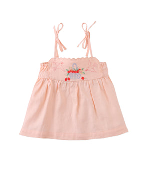Close-up front detail of the Baby Hinata Embroidered Empire Tunic Blouse and Shorts Set, highlighting embroidered basket and bird motifs from the Spring Summer collection of Gingersnaps Philippines.