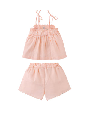 Full front catalog image of the Baby Hinata Embroidered Empire Tunic Blouse and Shorts Set for infant girls, a coordinated embroidered set from the Spring Summer collection of Gingersnaps Philippines.