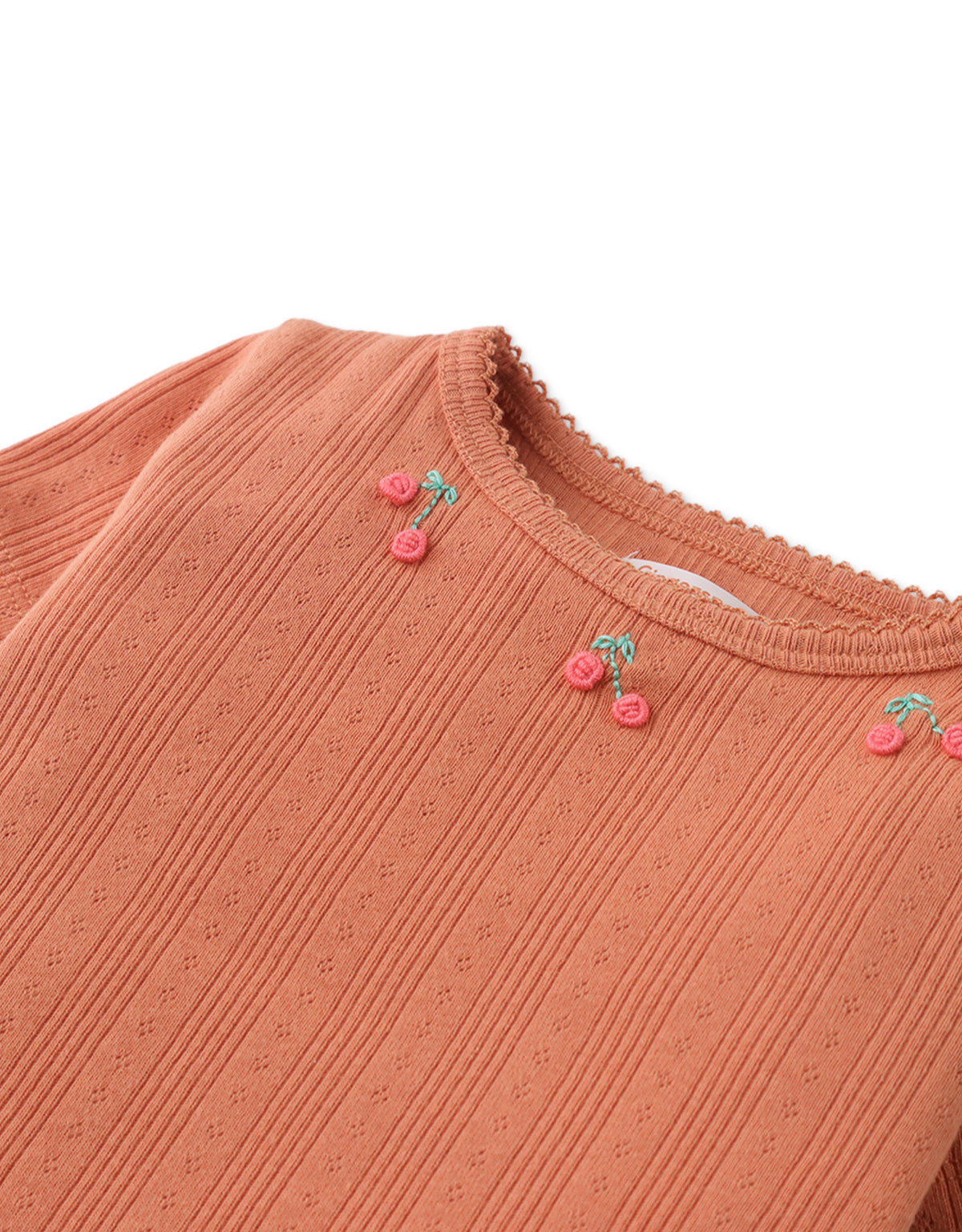 BABY HAZEL RIBBED TEE WITH  CHERRY BULLION EMBROIDERY
