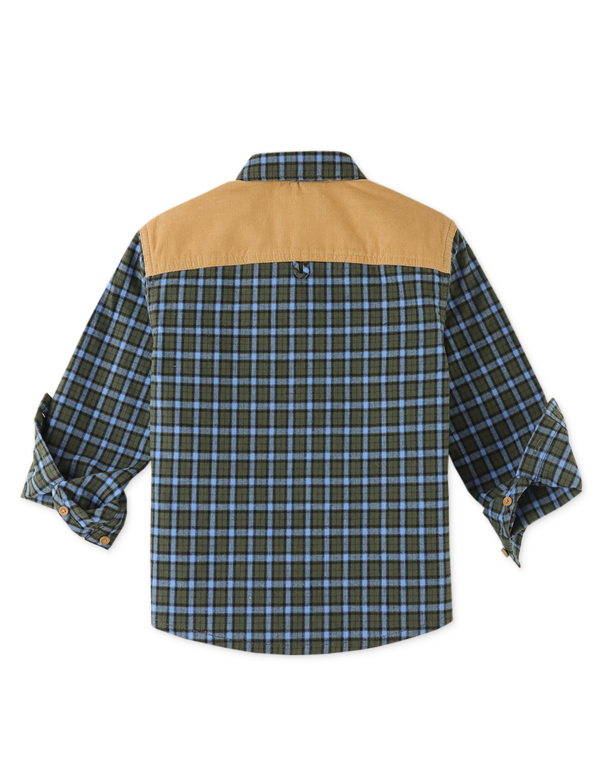 BOYS WOVEN CHECKS WITH CORDUROY COMBI WESTERN SHIRT