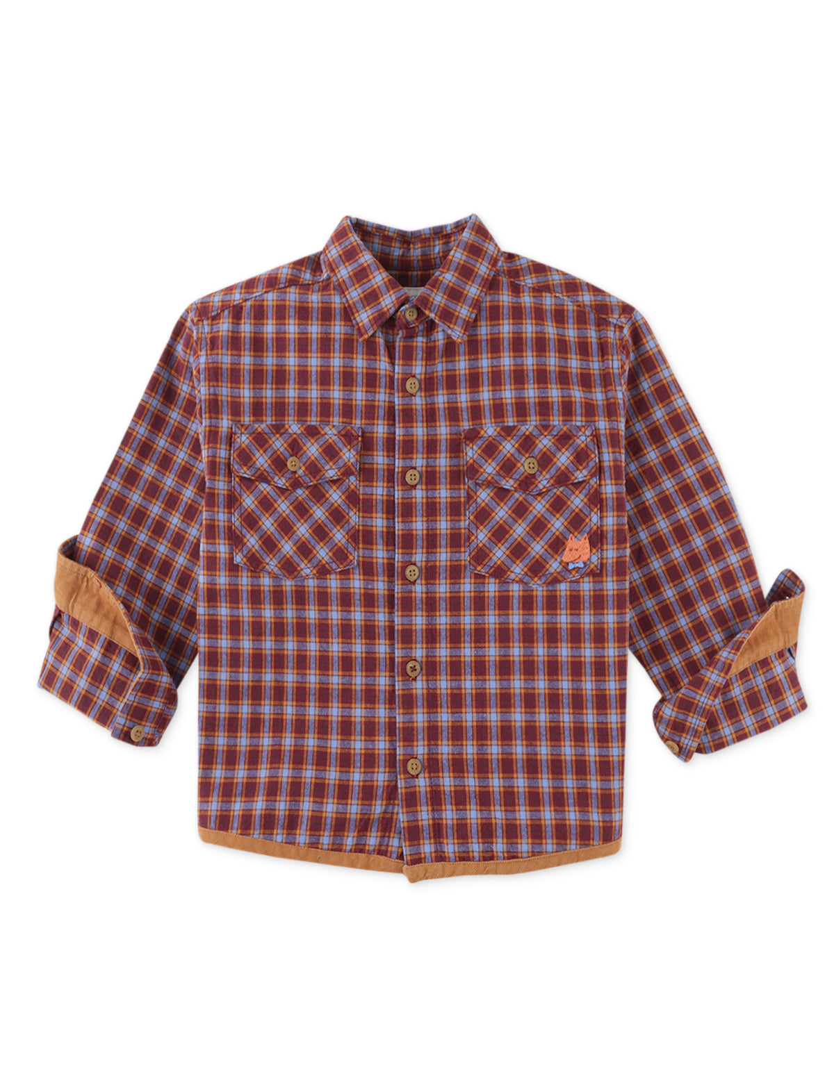 BOYS WOVEN CHECKS SHIRT WITH FINE CORD HEM BINDING