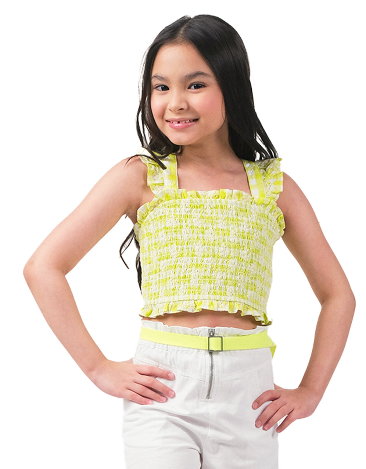 GIRLS GINGHAM SMOCKED OPEN-BACK TOP