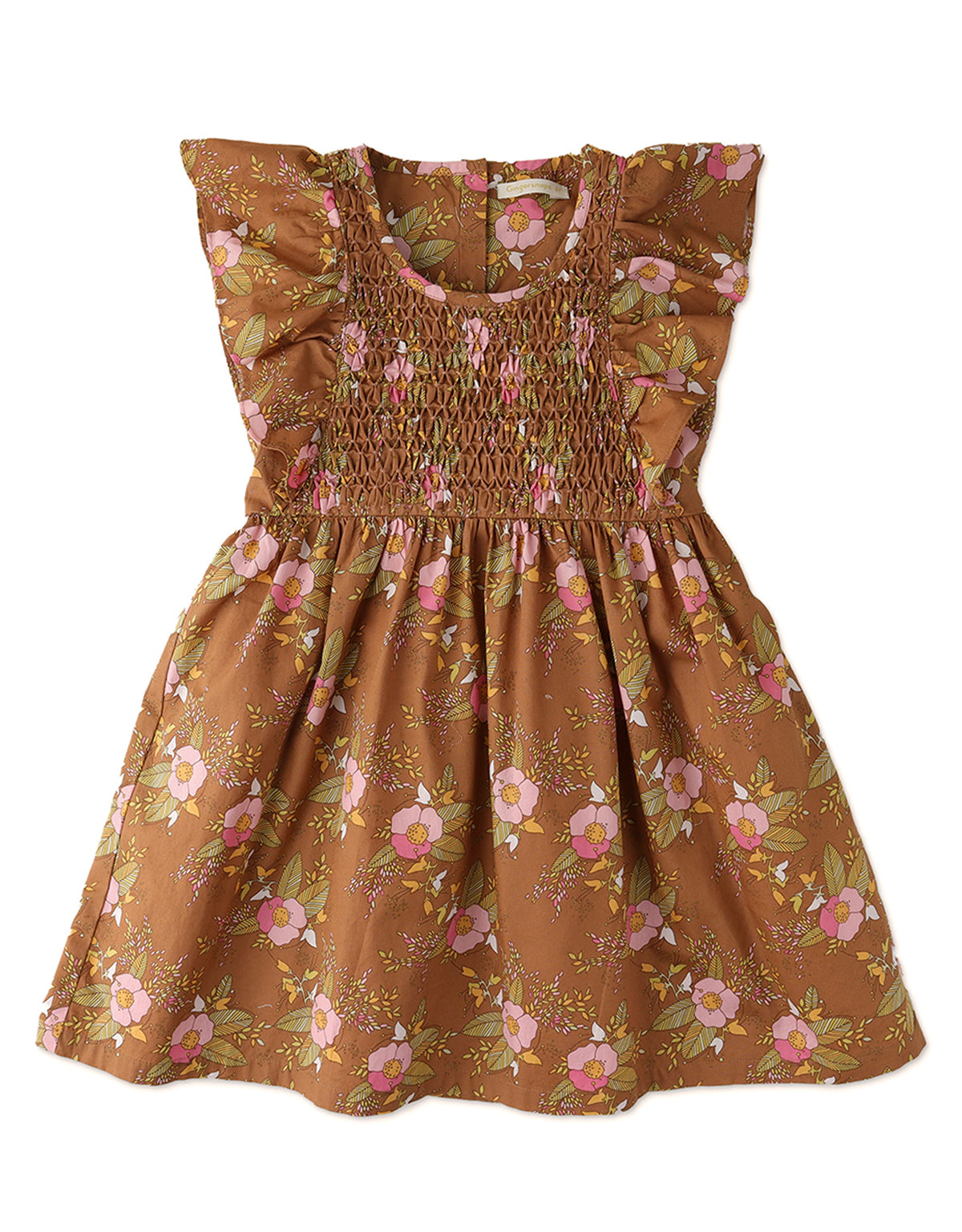 GIRLS DIAMOND SMOCKED DRESS WITH RUFFLED SLEEVES