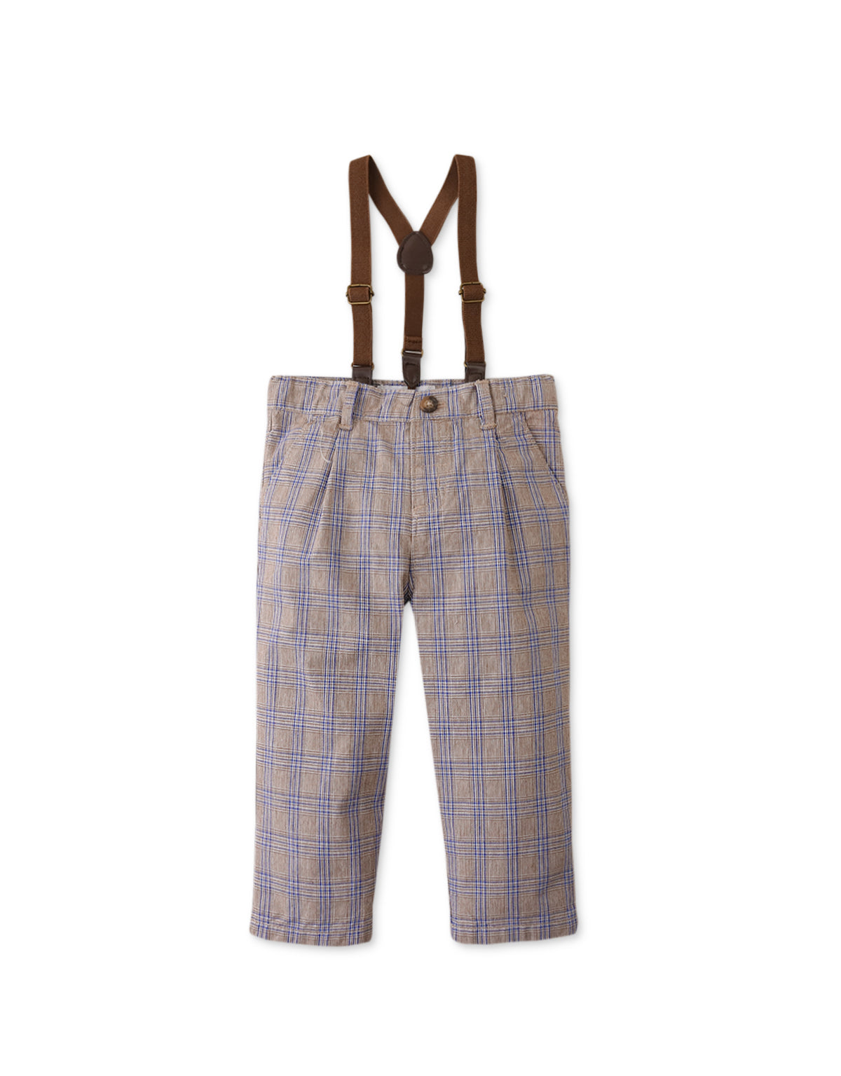 BABY BOYS LOW CROTCH HOUNDSTOOTH PANTS WITH SUSPENDERS