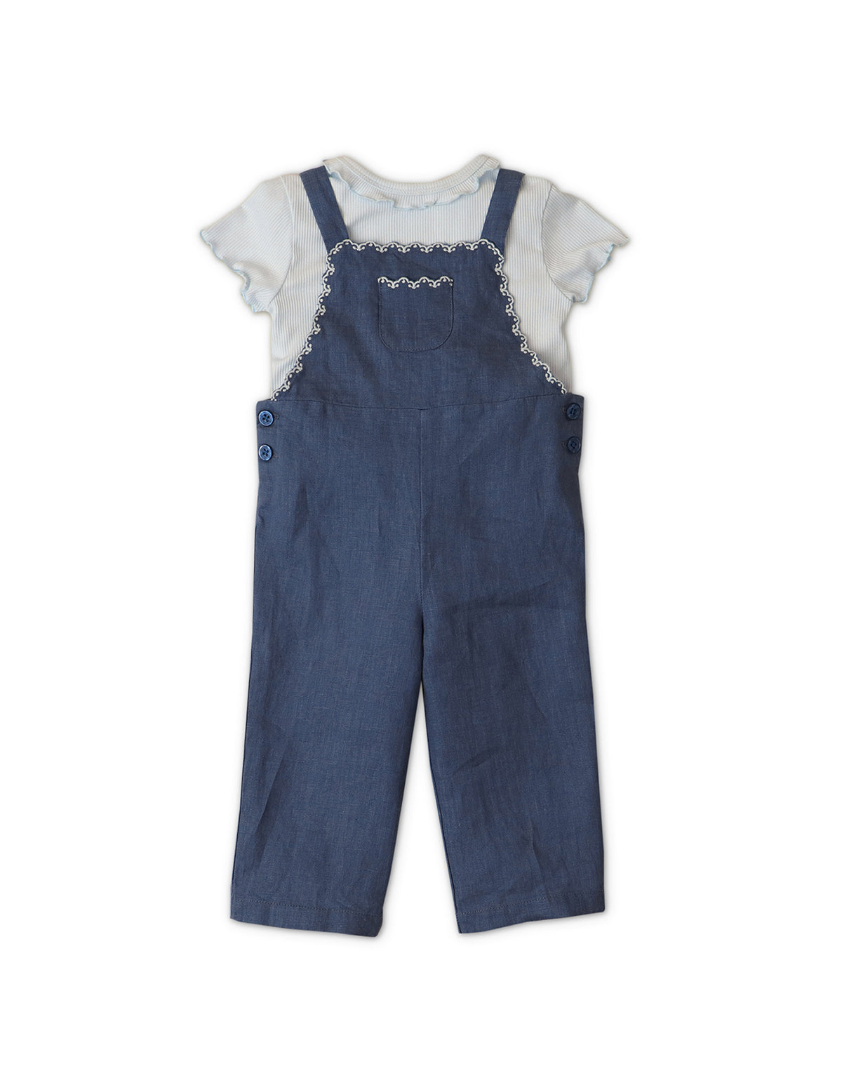 BABY GIRLS EMBROIDERED SCALLOP JUMPSUIT & INNER RIBBED TEE