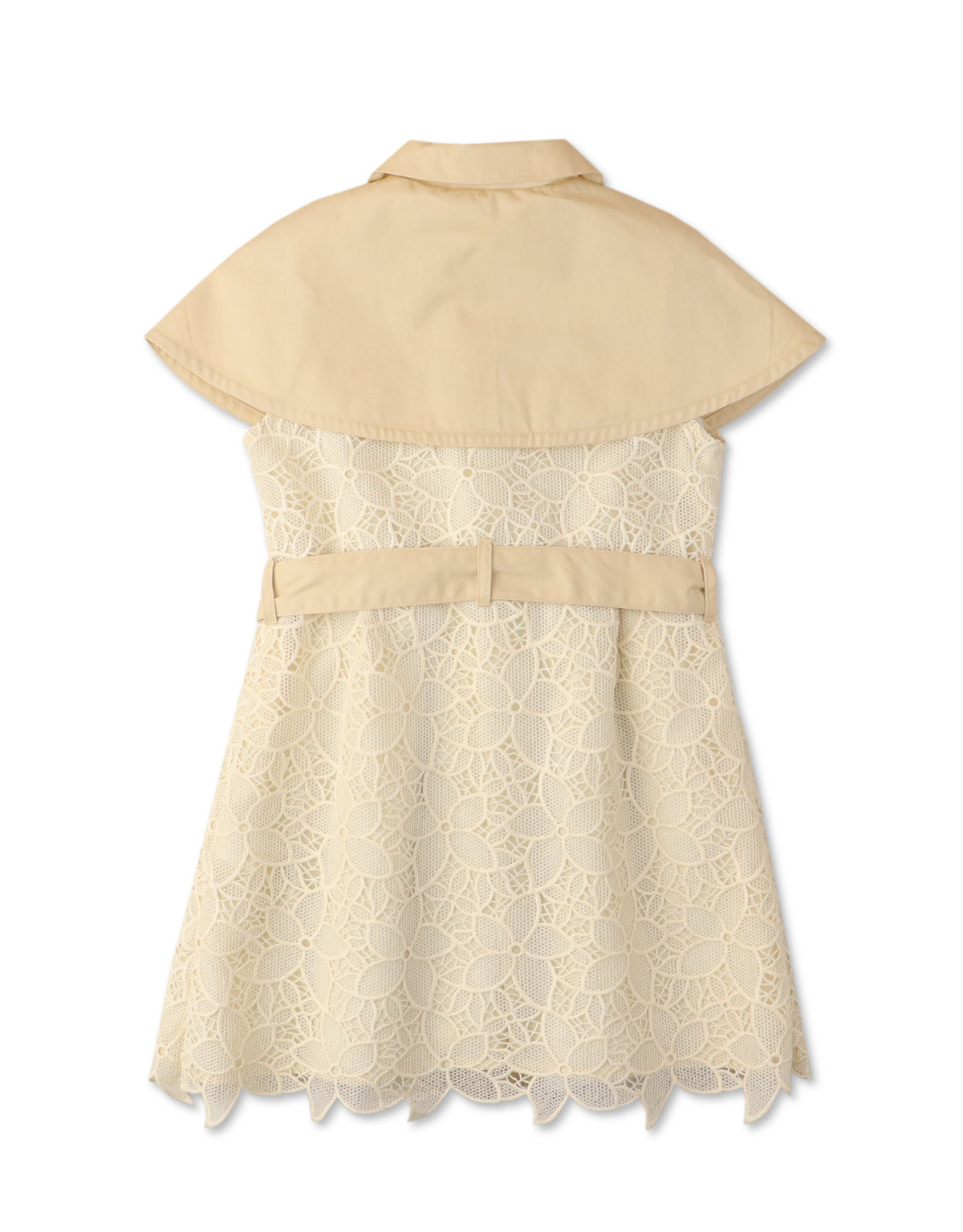 GIRLS LACE COAT DRESS WITH CAPE AND SASH