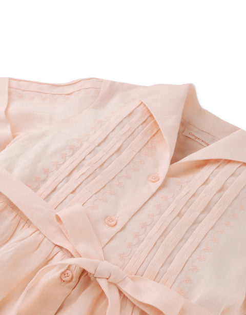VERA PINTUCK DRESS WITH EMBROIDERED DETAILS