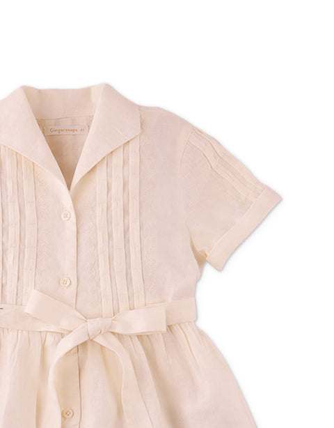 VERA PINTUCK DRESS WITH EMBROIDERED DETAILS