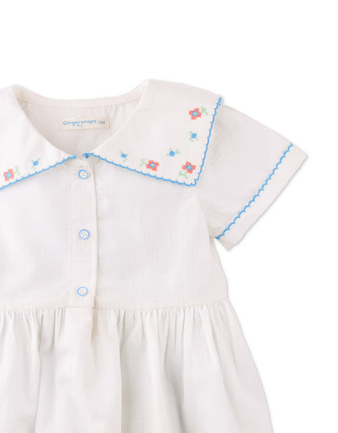 BABY BIANCA DRESS WITH EMBROIDERY ON COLLAR