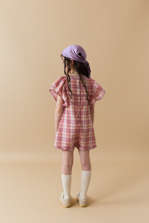 EVIE CHECKERED JUMPSUIT WITH BUTTERFLY SLEEVES