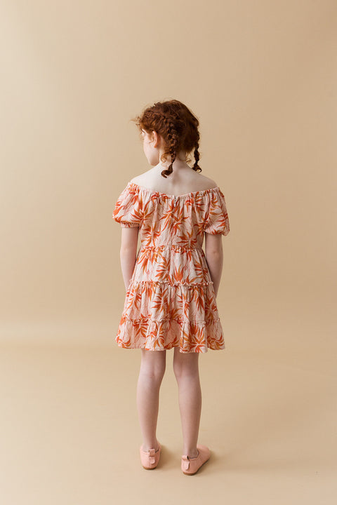 LUCINDA WAISTED TIERED DRESS IN FIRE FLORAL PRINT