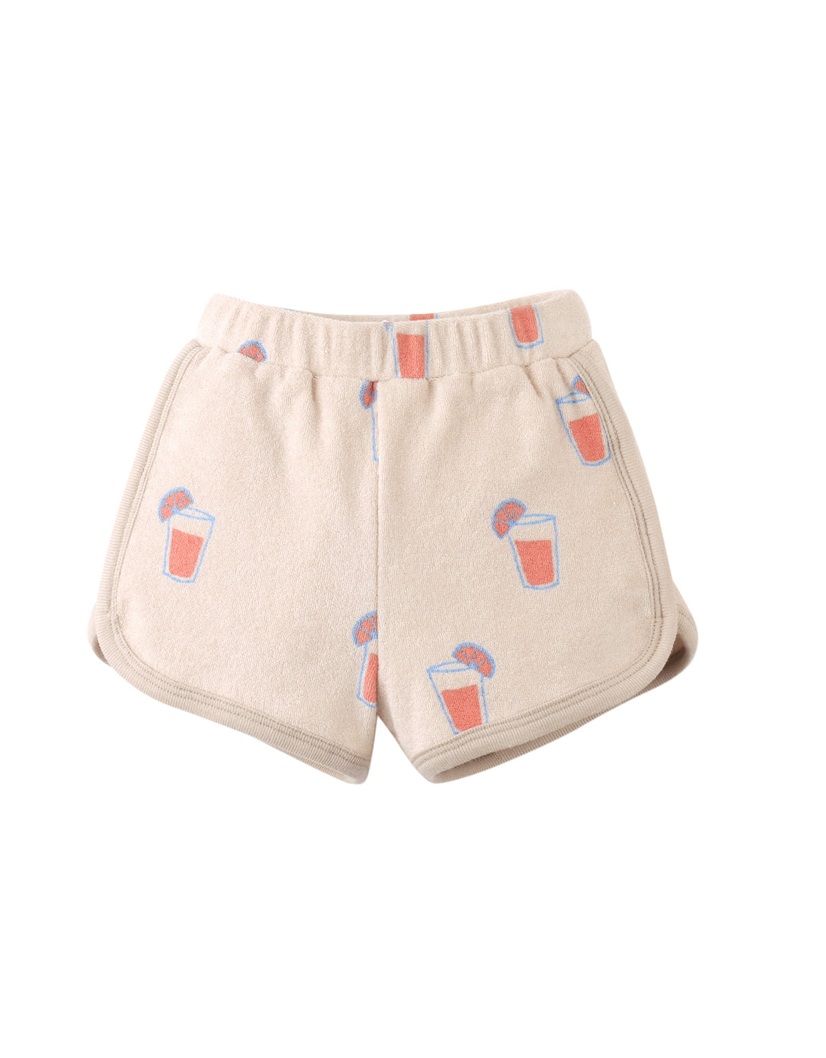 Close-up front bottom detail of the Baby Matthew All-Over Print Raglan Shorts, showcasing the playful print and comfortable waistband from the Spring Summer collection of Gingersnaps Philippines.