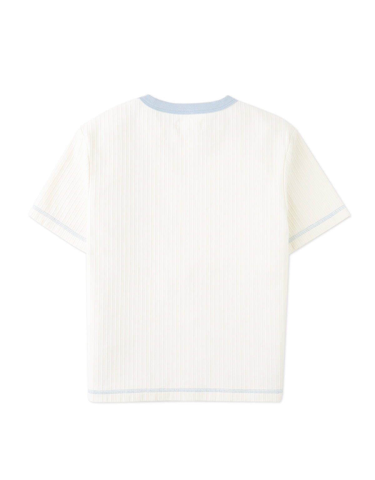Flatlay back view of the Gunther Ringer Tee with Contrast V-Spreader in off-white with fabric details from the Summer collection of Filipino kids fashion brand Gingersnaps Philippines.