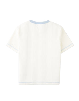 Flatlay back view of the Gunther Ringer Tee with Contrast V-Spreader in off-white with fabric details from the Summer collection of Filipino kids fashion brand Gingersnaps Philippines.
